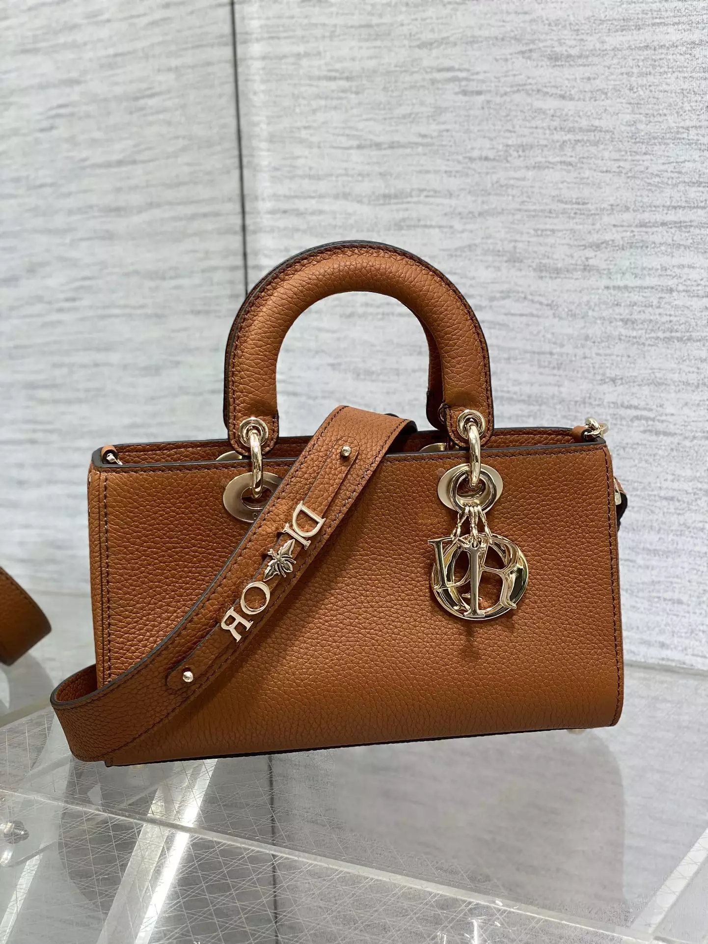 Medium Lady D-Sire My ABCDior Bag Dark Brandy Bull Leather