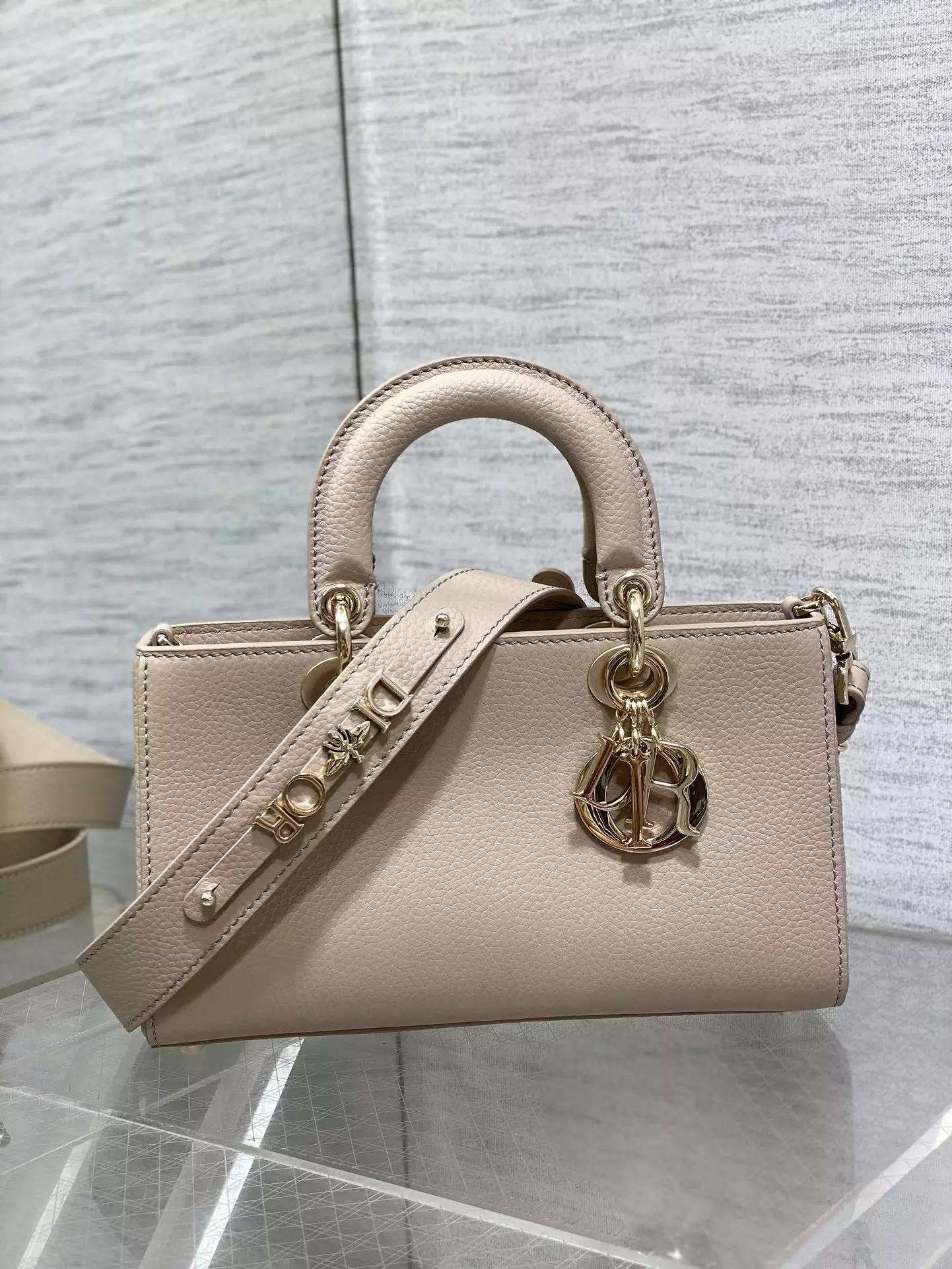 Medium Lady D-Sire My ABCDior Bag Powder Beige Bull Leather