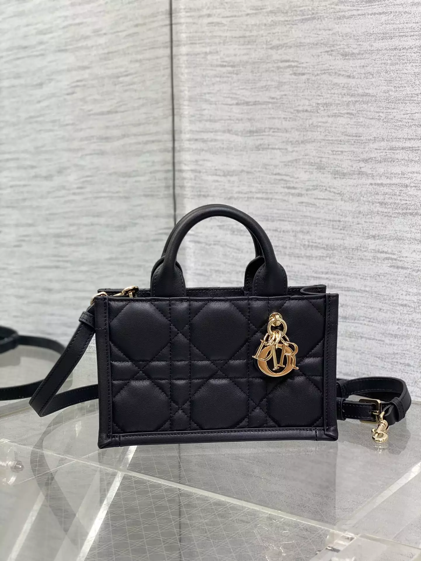 Mini Dior Book Tote Black Macrocannage Calfskin