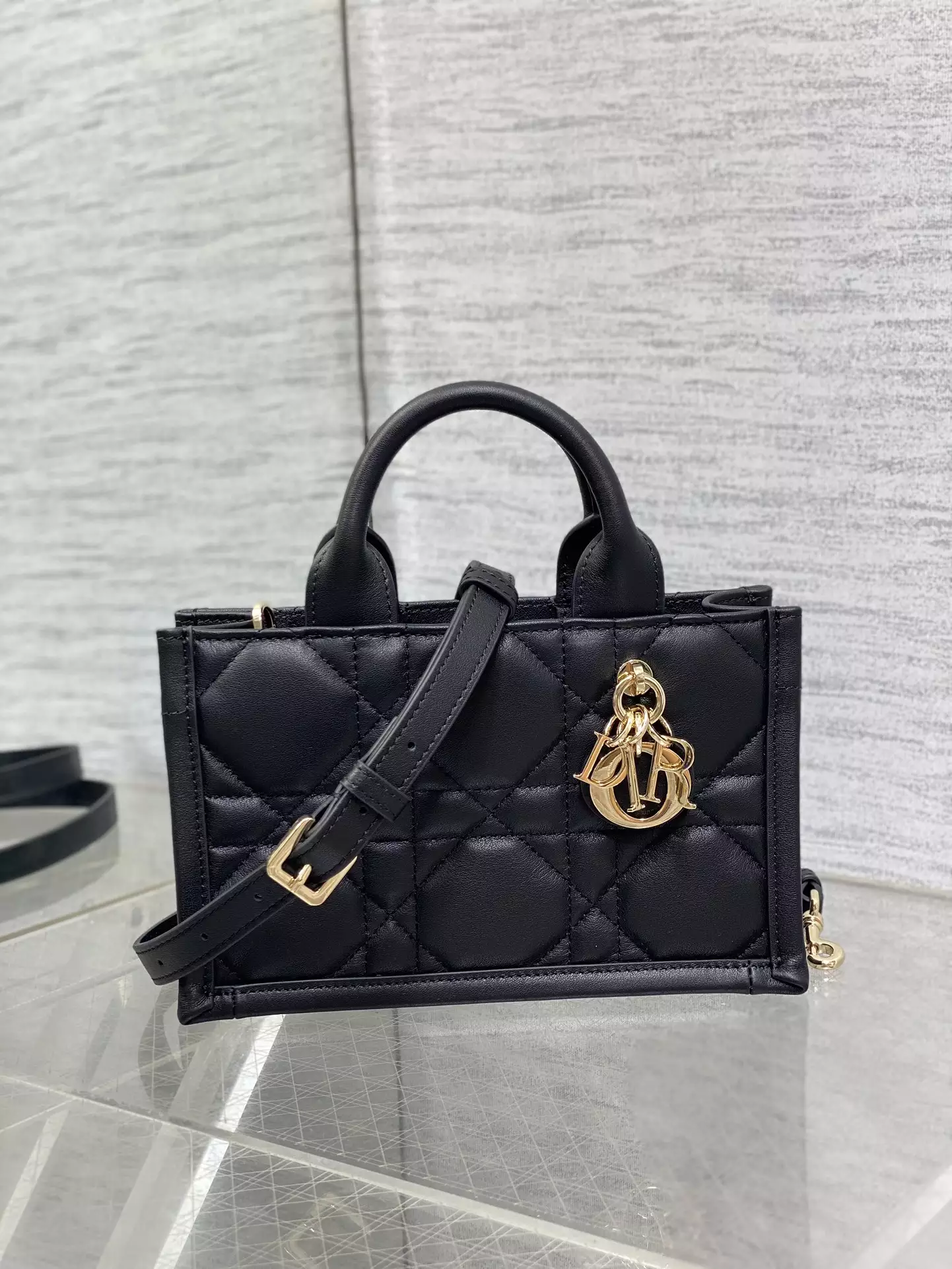 Mini Dior Book Tote Black Macrocannage Calfskin