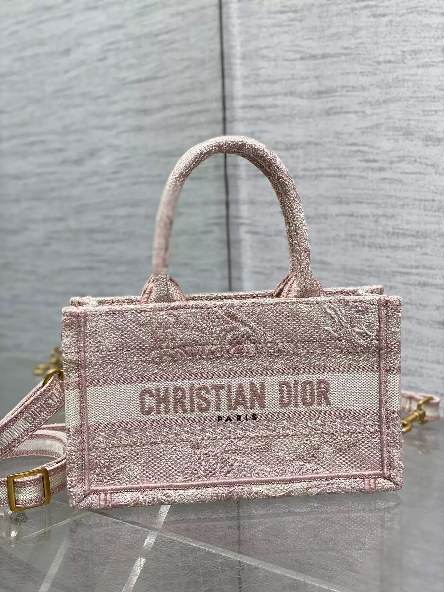 Mini Dior Book Tote Pink Toile de Jouy Reverse Embroidery