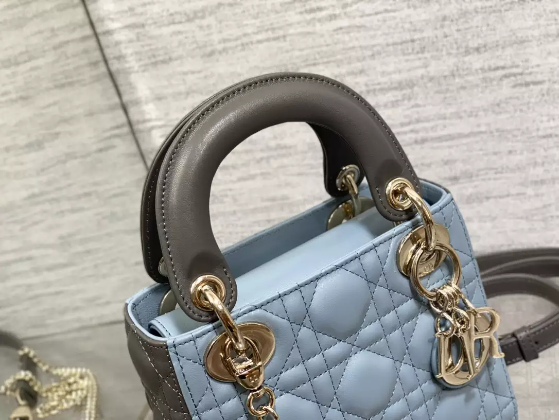 Mini Lady Dior Bag Two-Tone Sky Blue and Steel Gray Cannage Lambskin