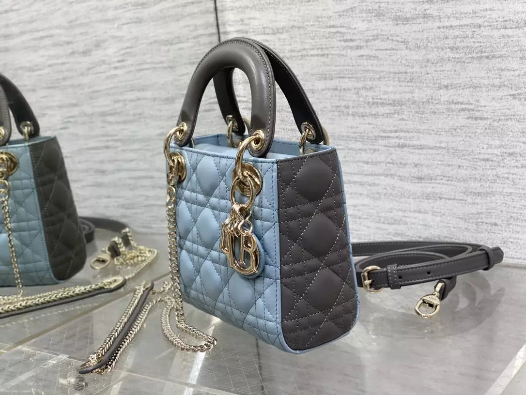 Mini Lady Dior Bag Two-Tone Sky Blue and Steel Gray Cannage Lambskin