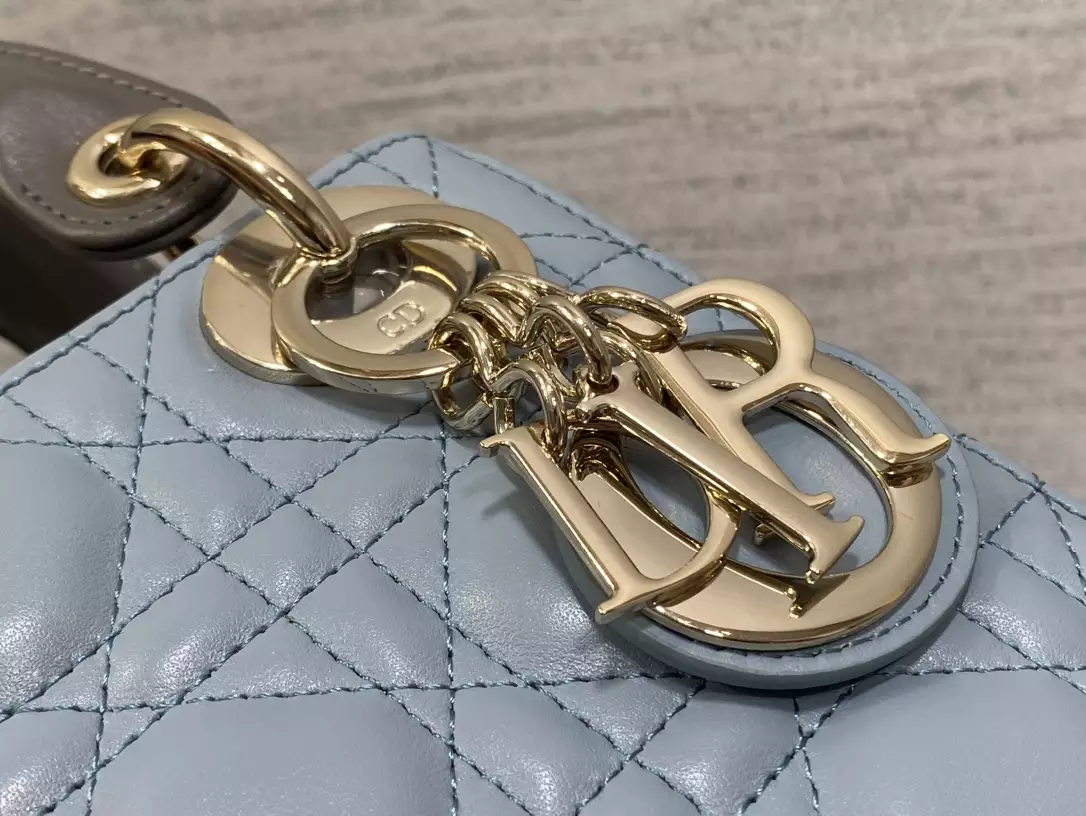 Mini Lady Dior Bag Two-Tone Sky Blue and Steel Gray Cannage Lambskin