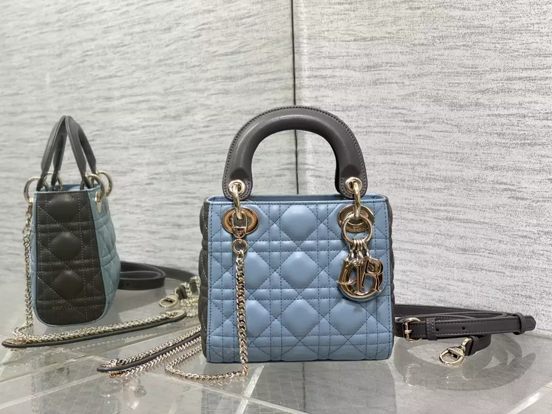 Mini Lady Dior Bag Two-Tone Sky Blue and Steel Gray Cannage Lambskin