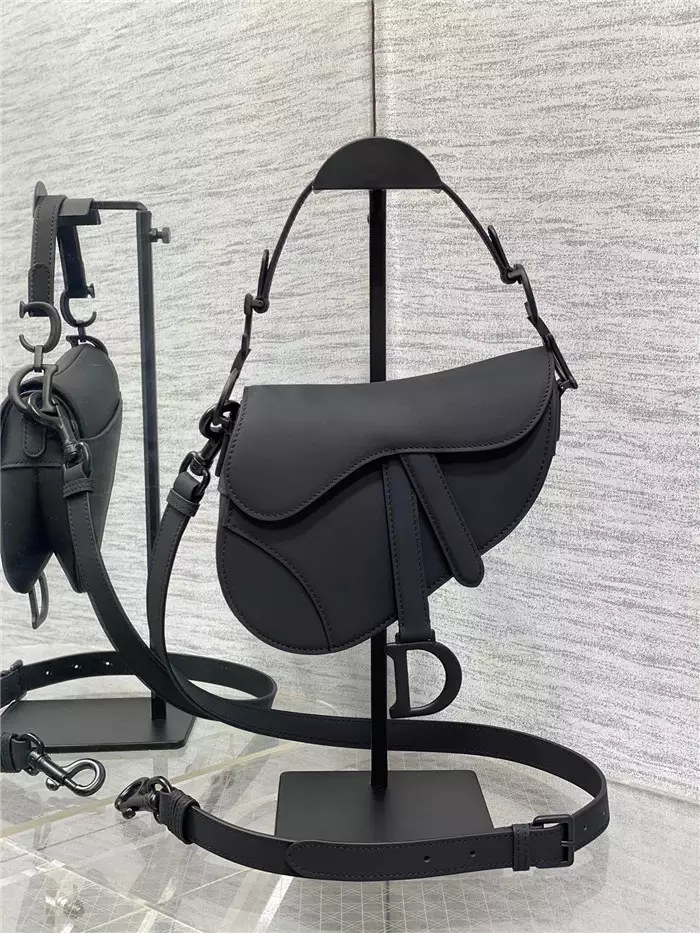 Mini Saddle Bag with Strap Black Ultramatte Calfskin
