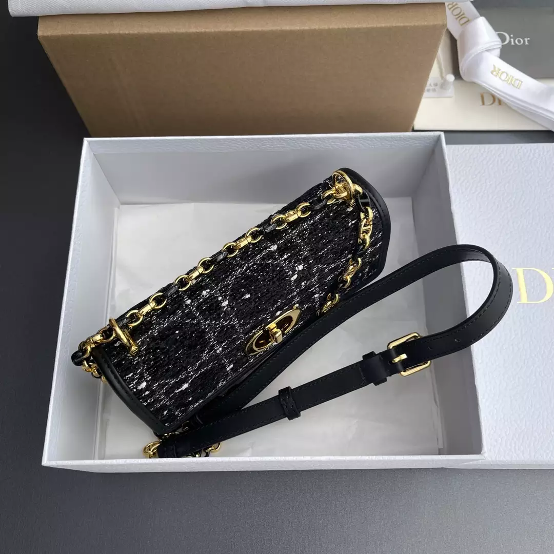 Miss Caro Mini Bag Black Cannage Tweed Embroidery