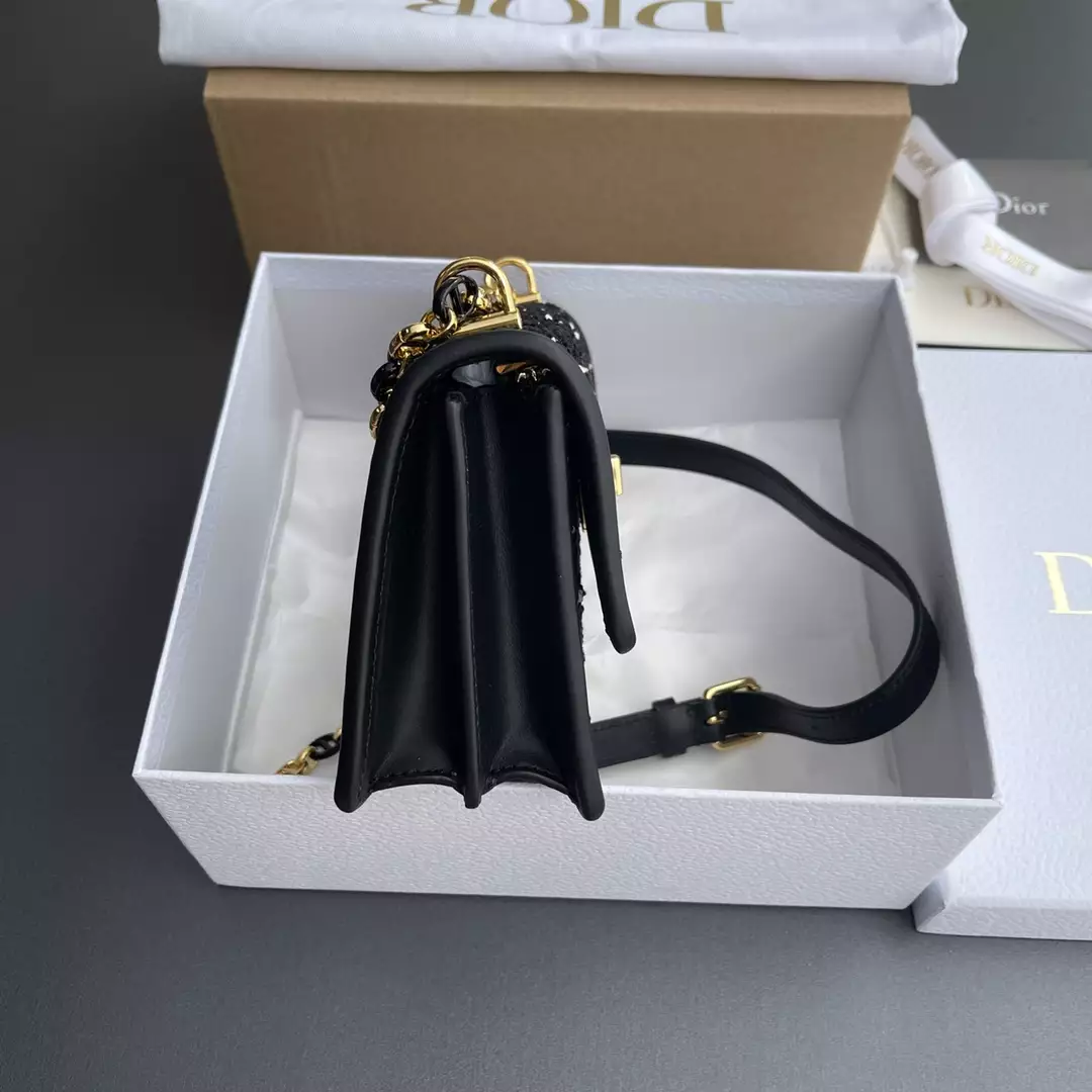 Miss Caro Mini Bag Black Cannage Tweed Embroidery