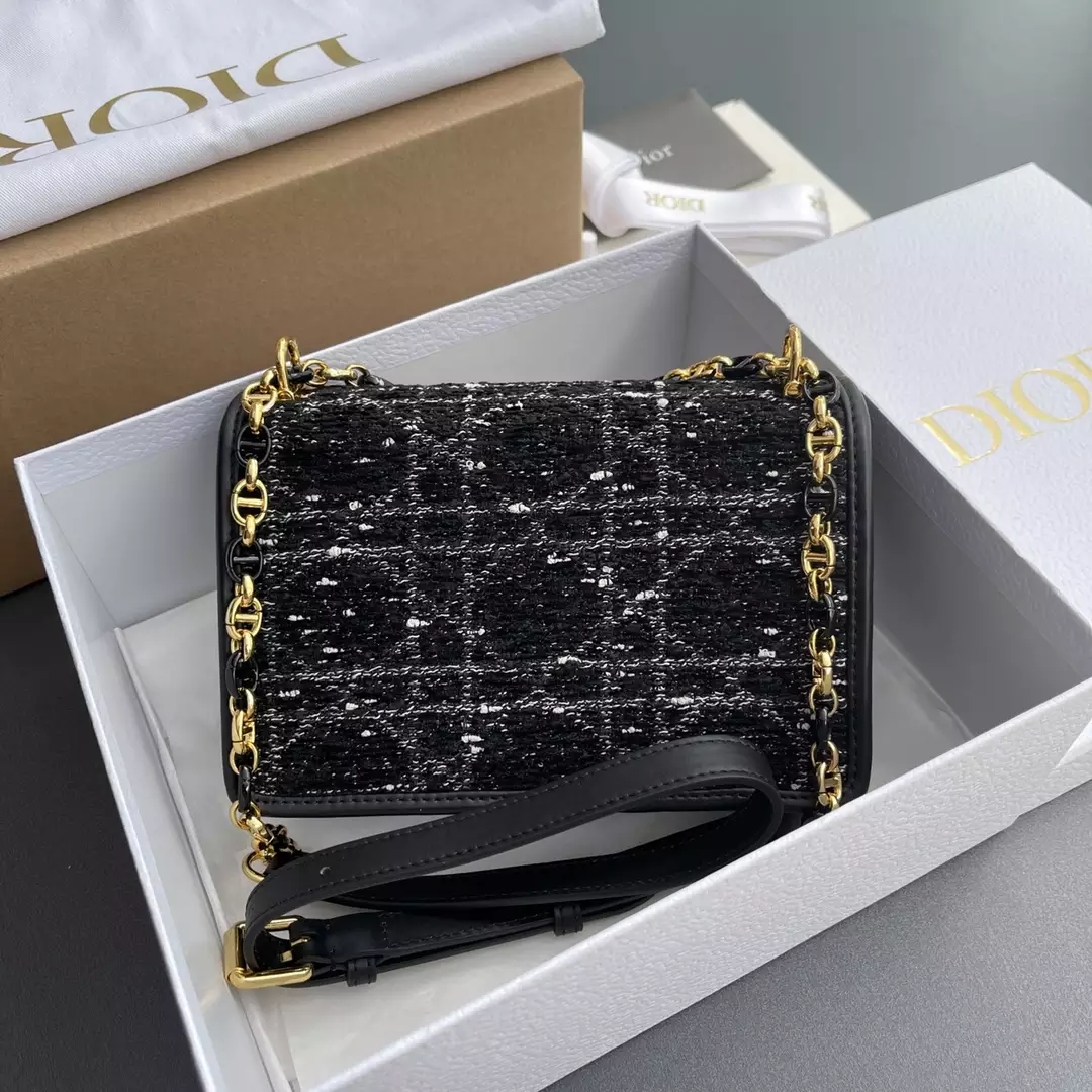 Miss Caro Mini Bag Black Cannage Tweed Embroidery