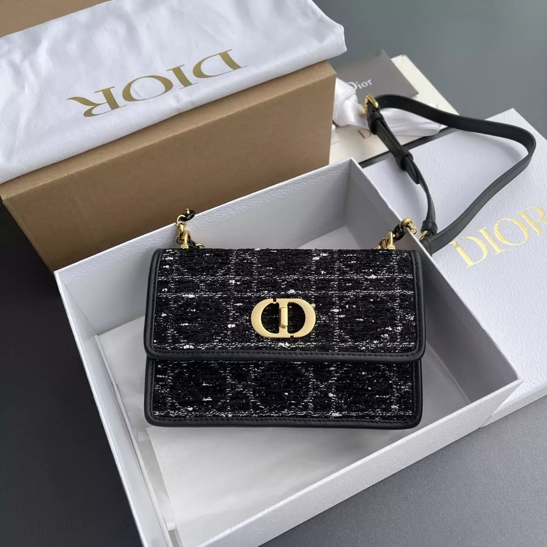 Miss Caro Mini Bag Black Cannage Tweed Embroidery