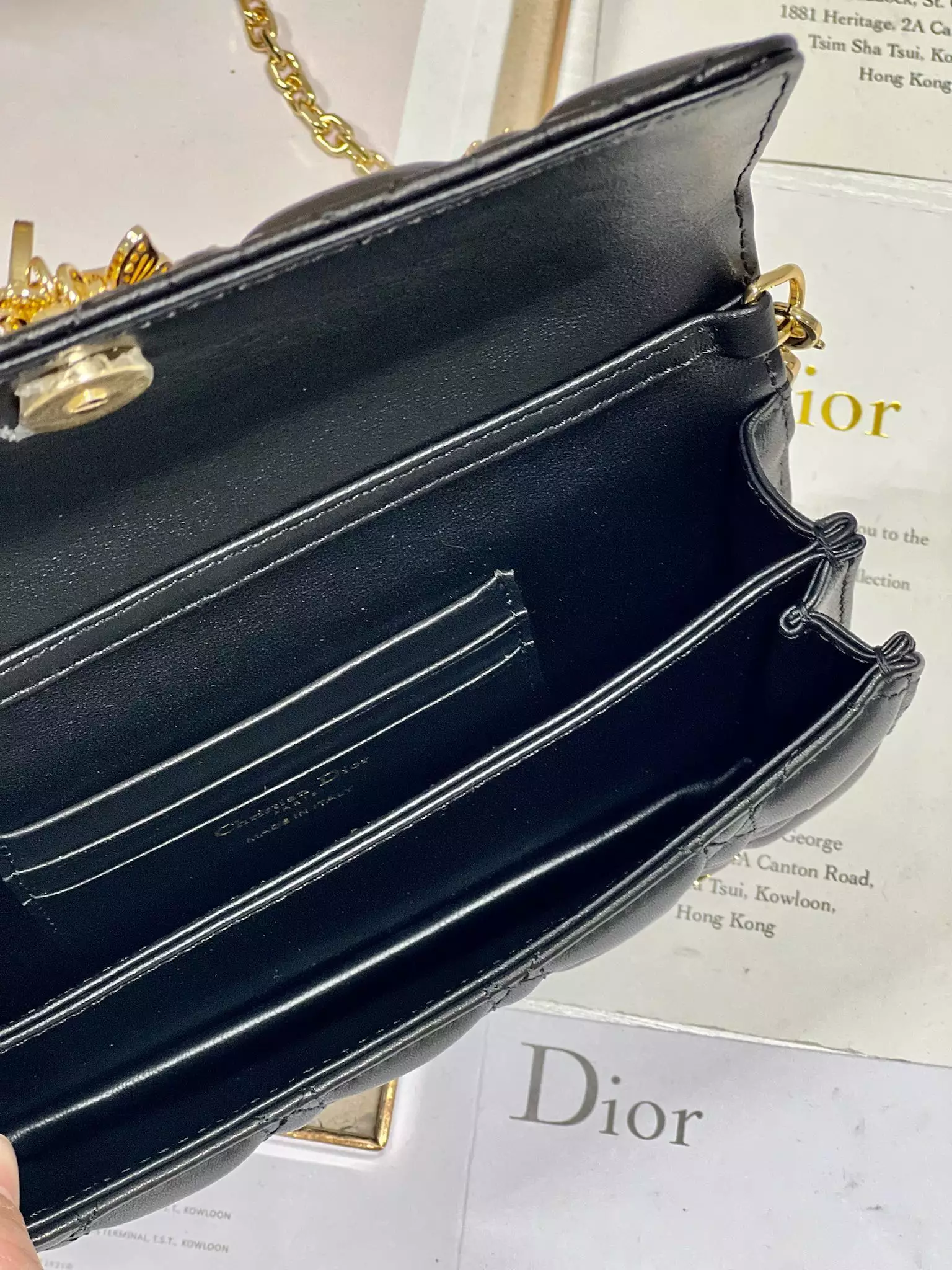 My Dior Mini Bag Black Cannage Lambskin with Gold-Finish Butterfly Studs