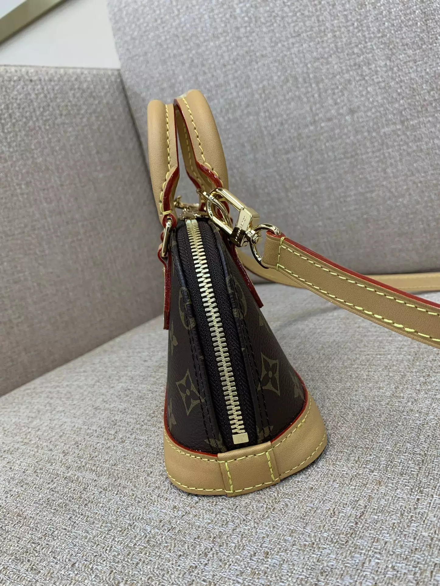 Nano Alma Monogram Canvas Natural Leather Trim