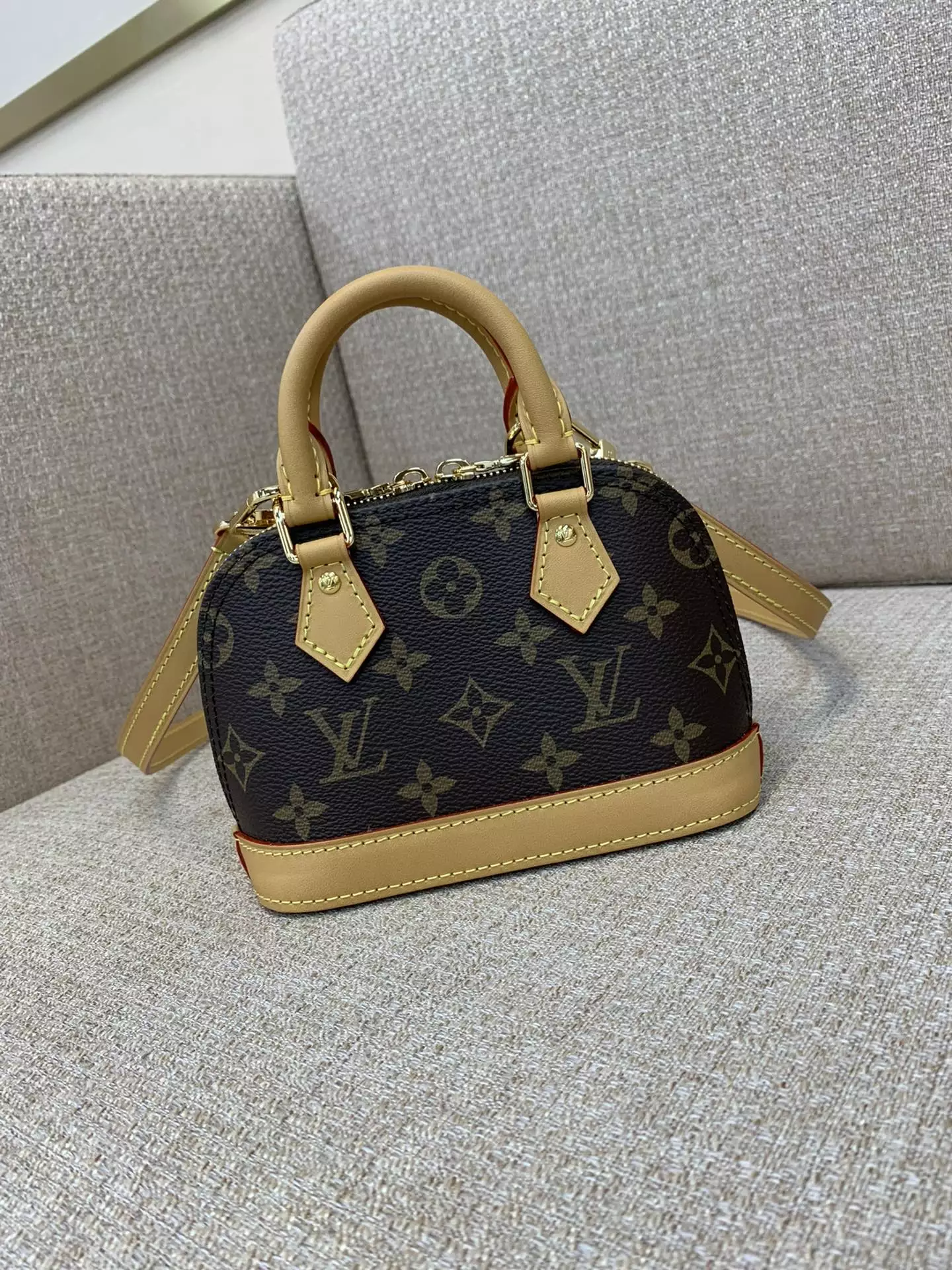 Nano Alma Monogram Canvas Natural Leather Trim