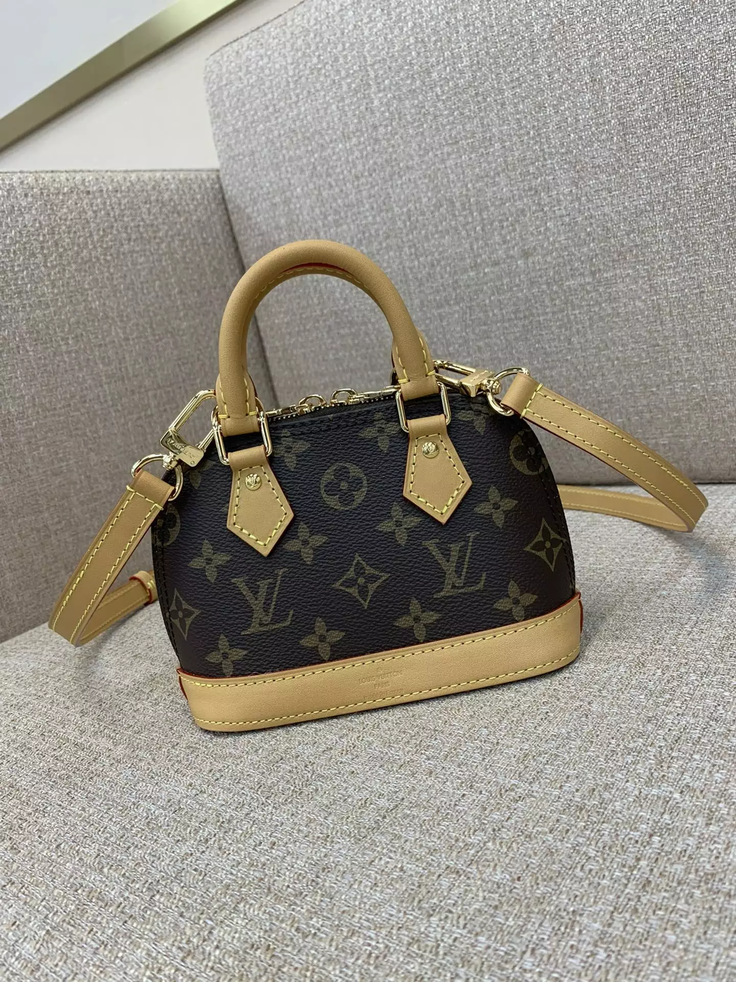 Nano Alma Monogram Canvas Natural Leather Trim