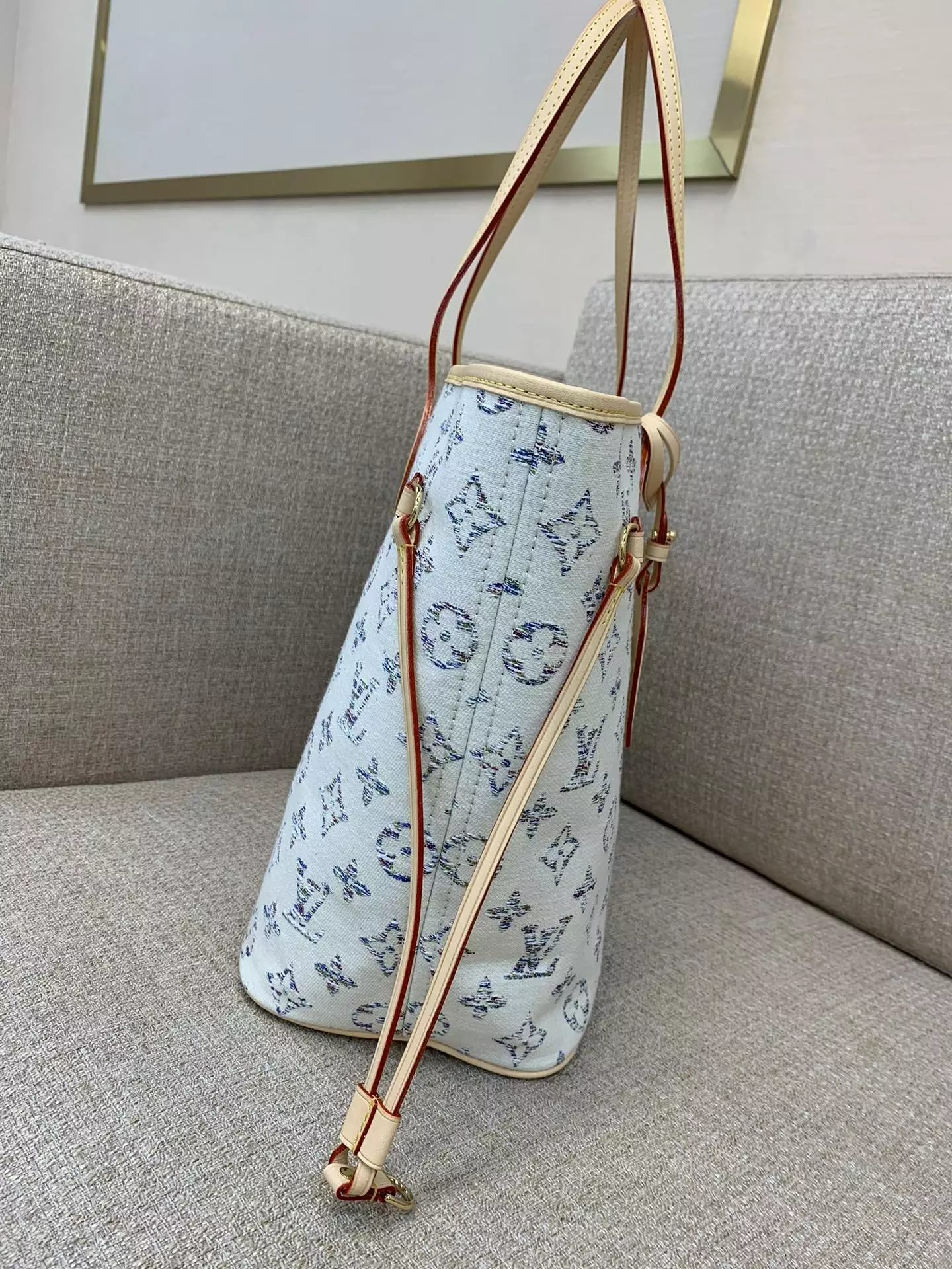 Neverfull MM Multicolor Beige Monogram Jacquard Fabric Tote Bag