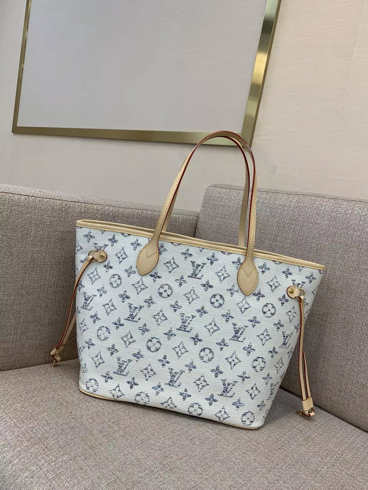 Neverfull MM Multicolor Beige Monogram Jacquard Fabric Tote Bag