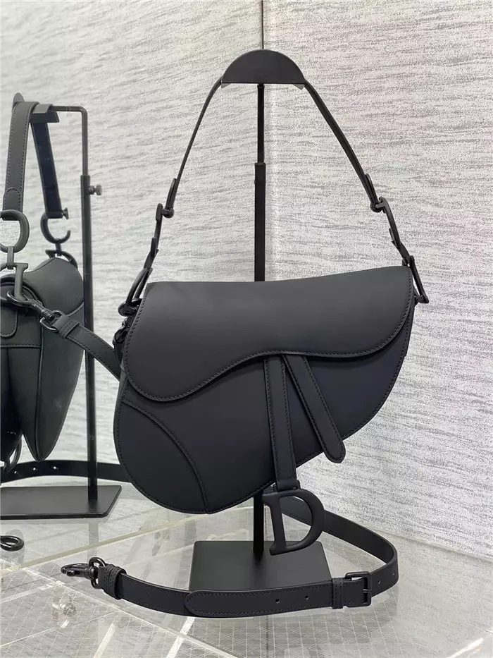 Saddle Bag with Strap Black Ultramatte Calfskin