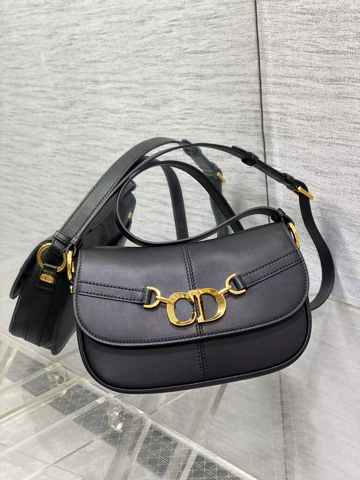 Small CD Besace Bag Black Calfskin