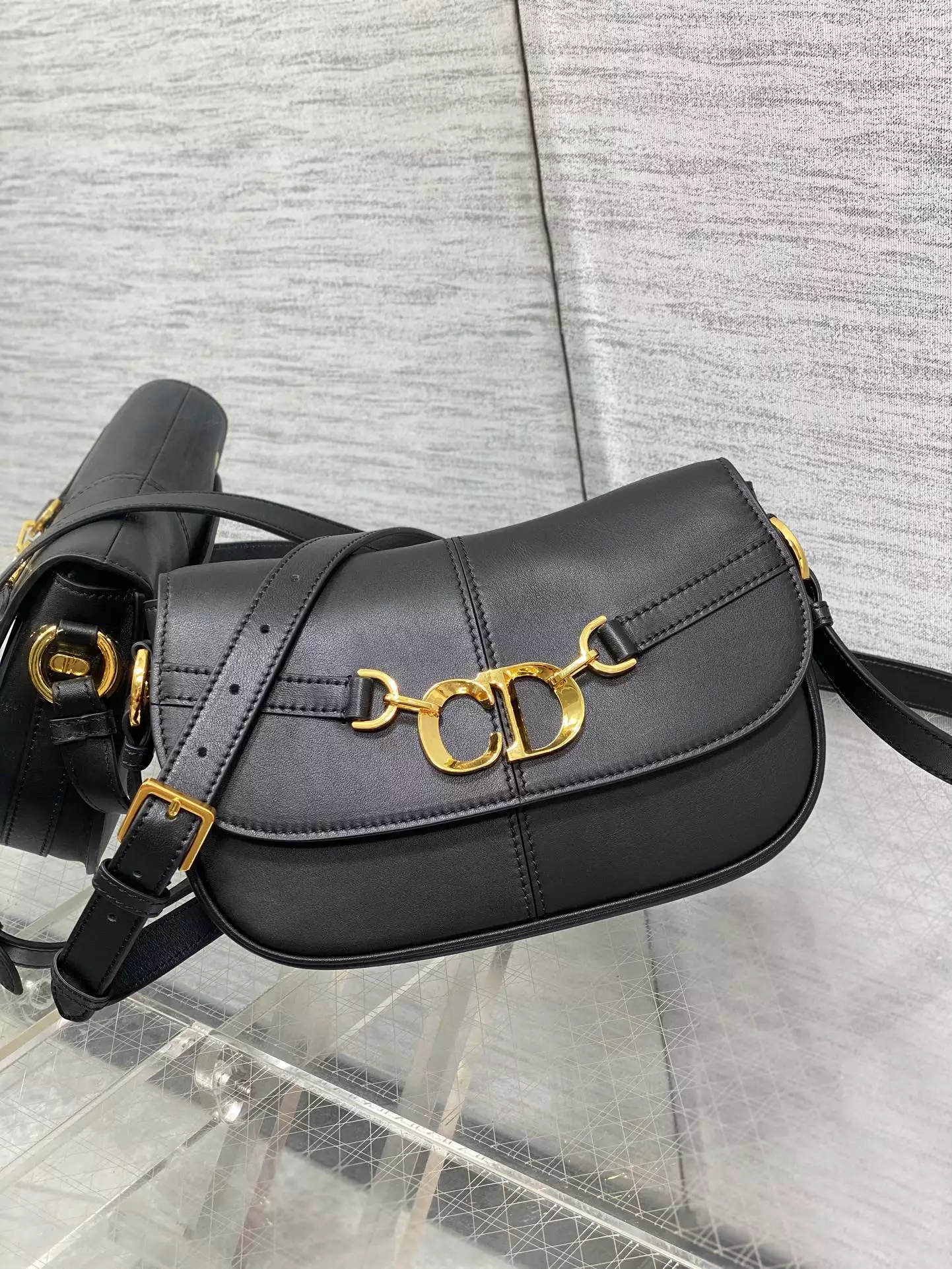 Small CD Besace Bag Black Calfskin