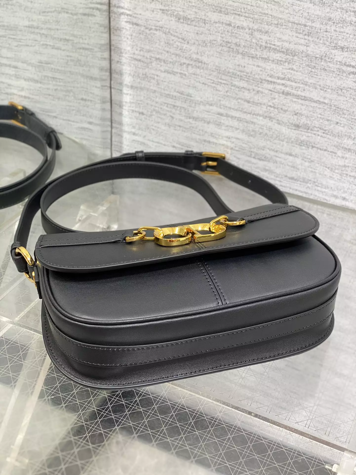 Small CD Besace Bag Black Calfskin