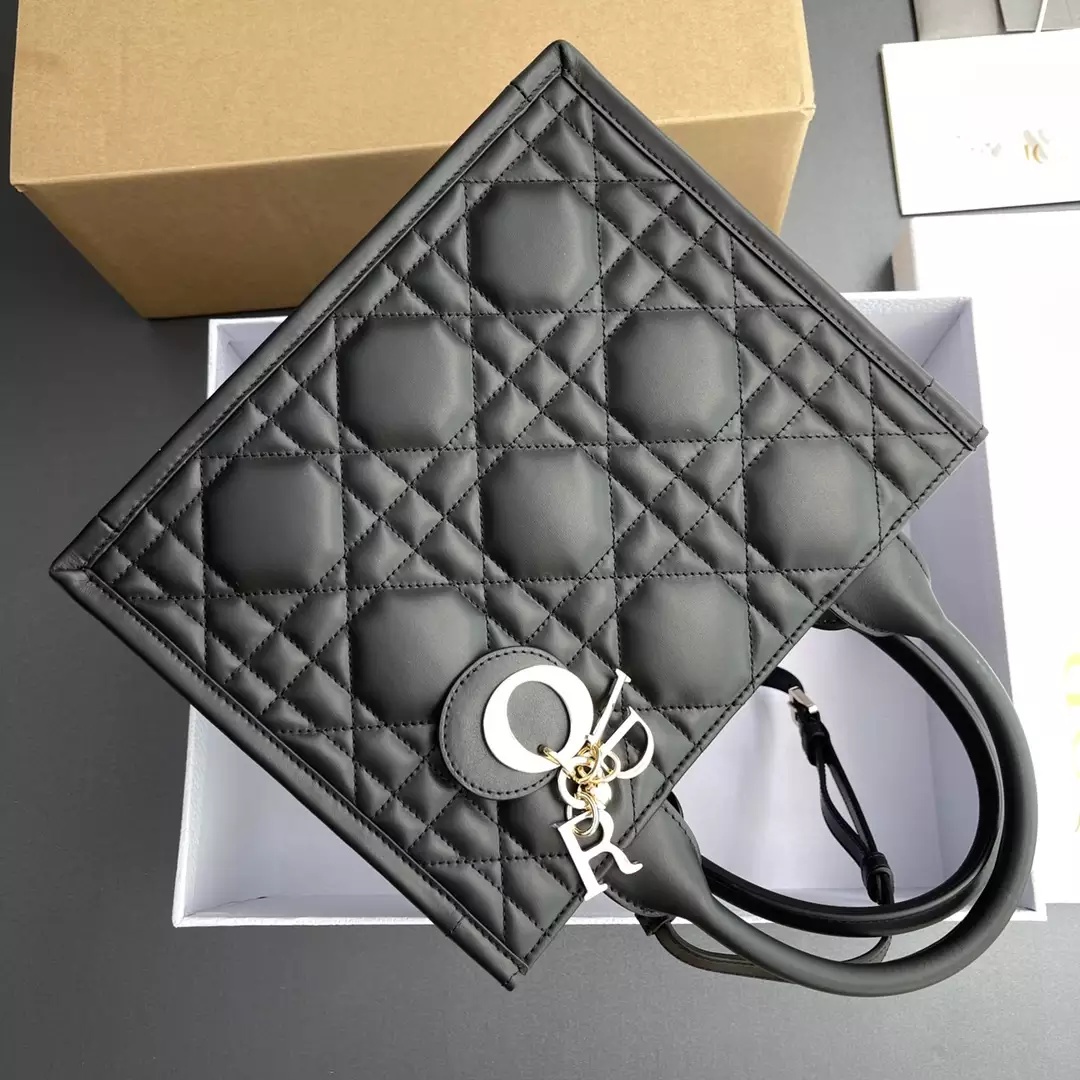 Small Dior Book Tote Black Macrocannage Calfskin