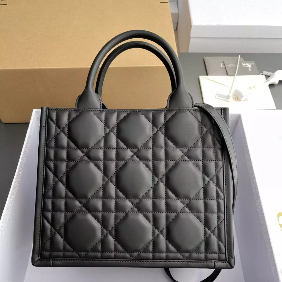 Small Dior Book Tote Black Macrocannage Calfskin