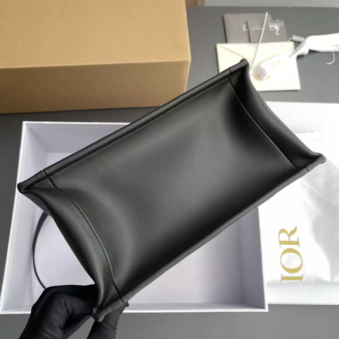 Small Dior Book Tote Black Macrocannage Calfskin