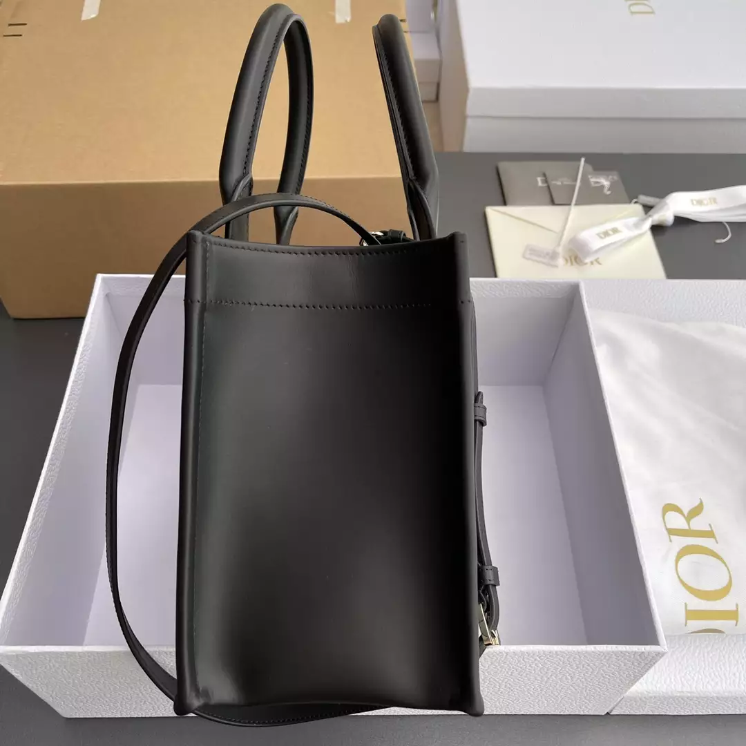 Small Dior Book Tote Black Macrocannage Calfskin