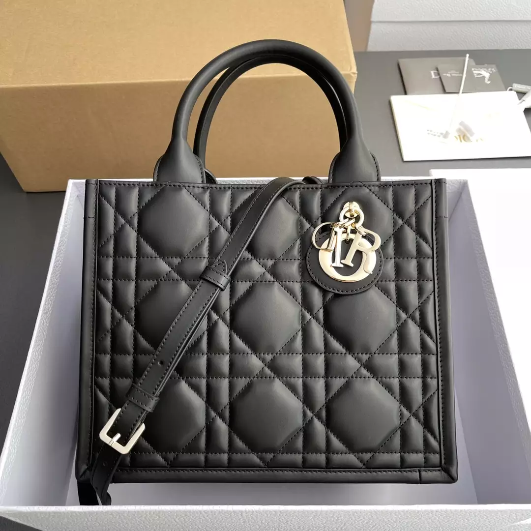 Small Dior Book Tote Black Macrocannage Calfskin