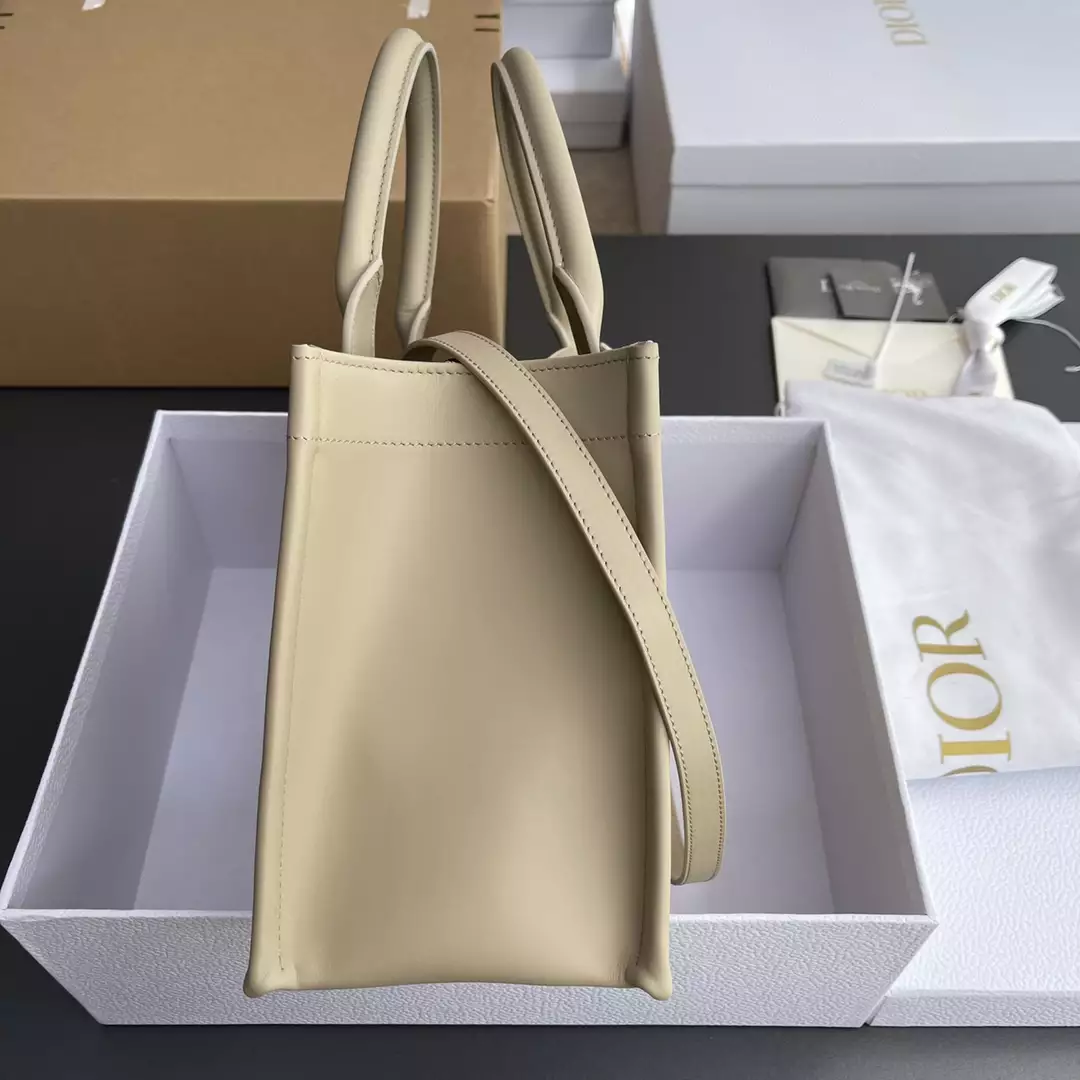 Small Dior Book Tote Powder Beige Macrocannage Calfskin