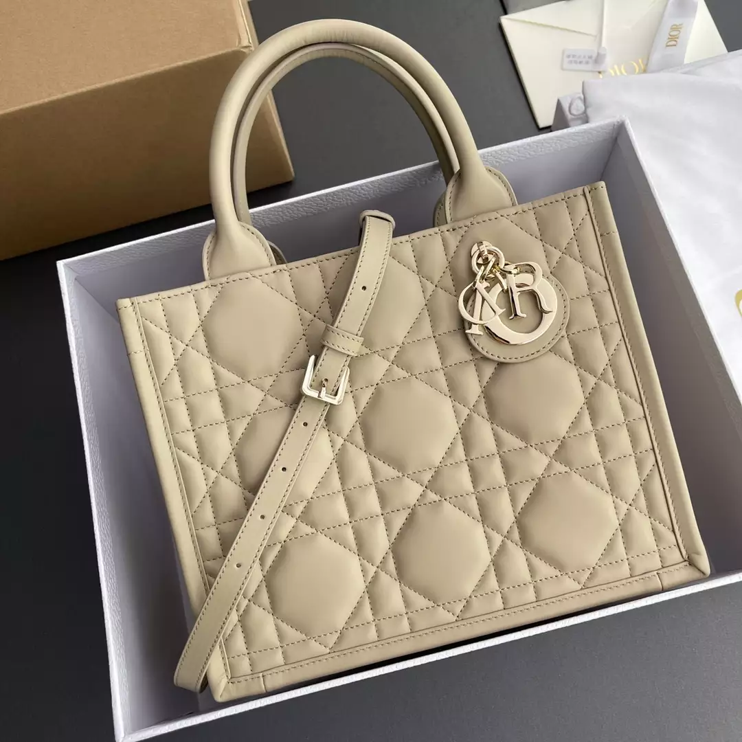 Small Dior Book Tote Powder Beige Macrocannage Calfskin