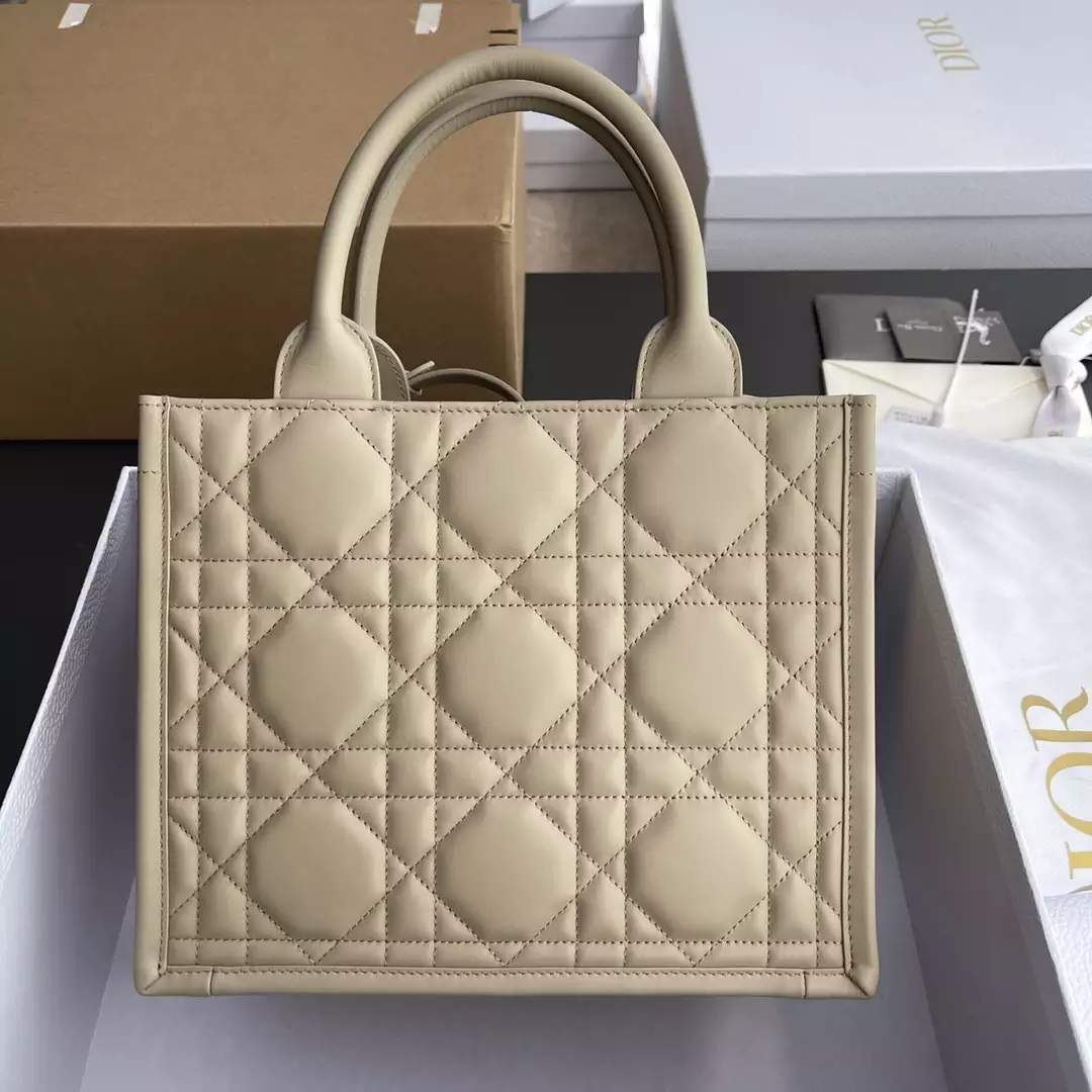 Small Dior Book Tote Powder Beige Macrocannage Calfskin