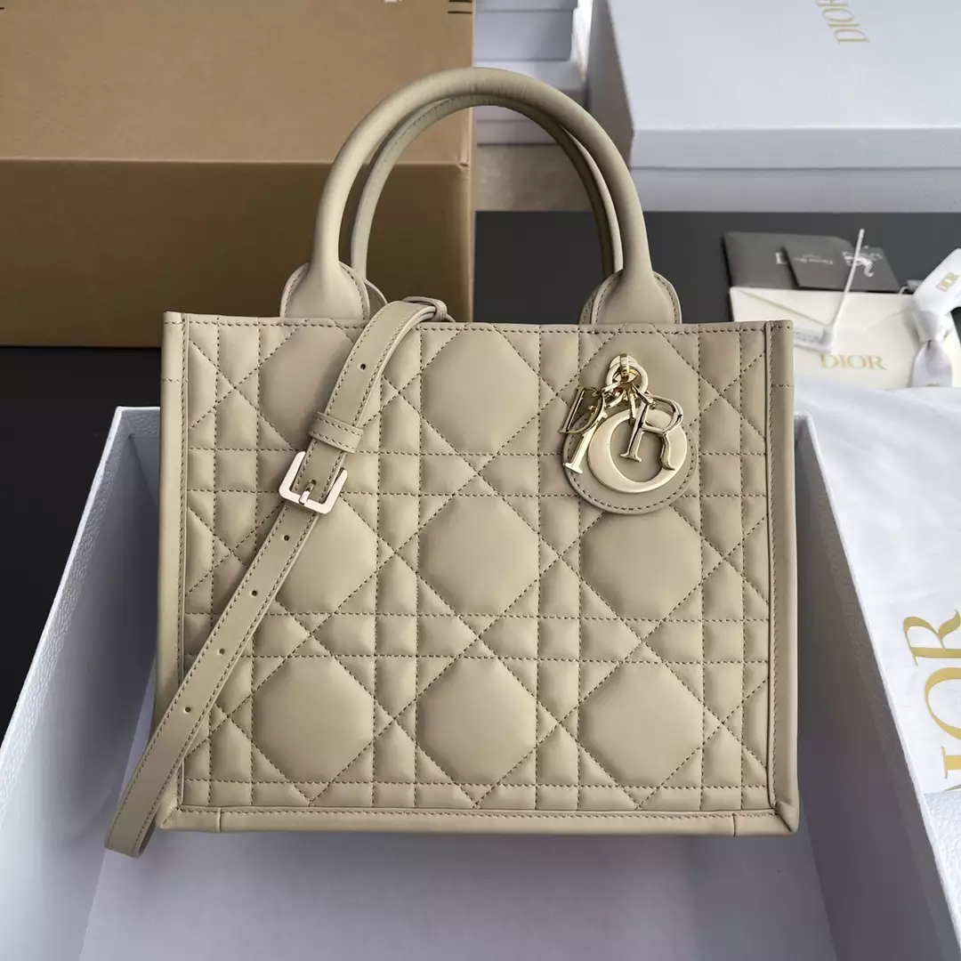 Small Dior Book Tote Powder Beige Macrocannage Calfskin