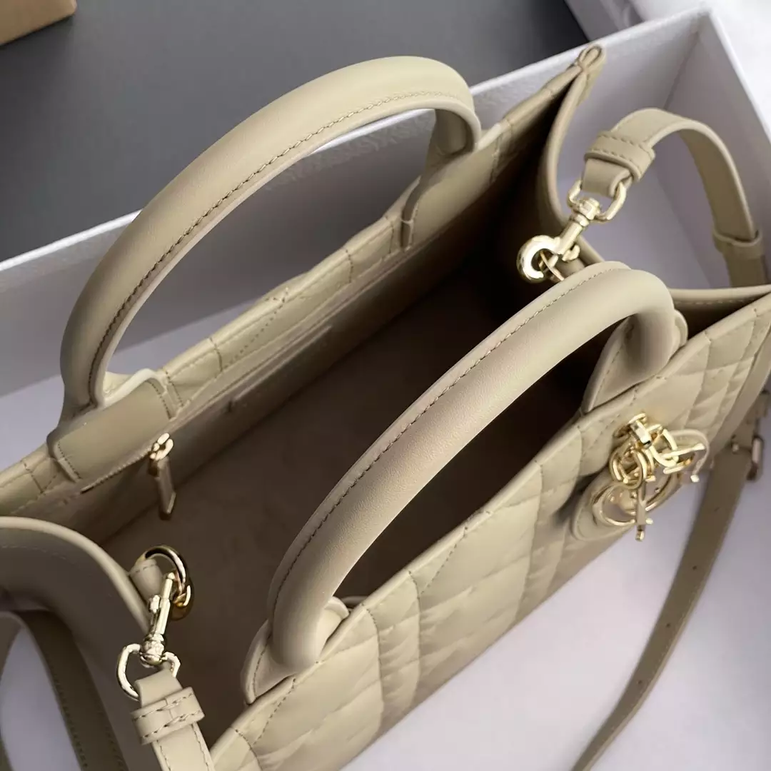 Small Dior Book Tote Powder Beige Macrocannage Calfskin