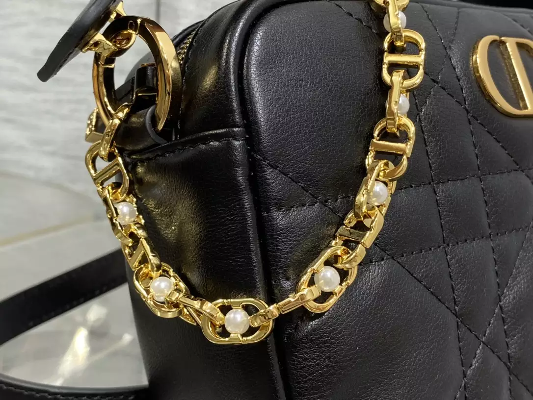 Small Dior Caro Top Handle Camera Bag Black Macrocannage Calfskin