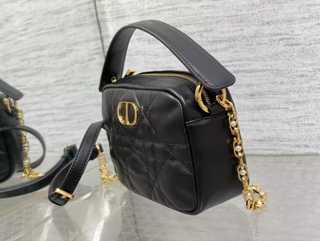 Small Dior Caro Top Handle Camera Bag Black  Macrocannage Calfskin