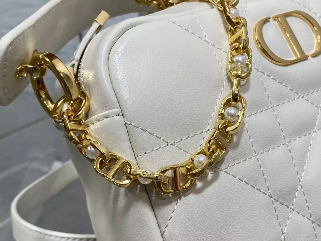 Small Dior Caro Top Handle Camera Bag Latte Macrocannage Calfskin