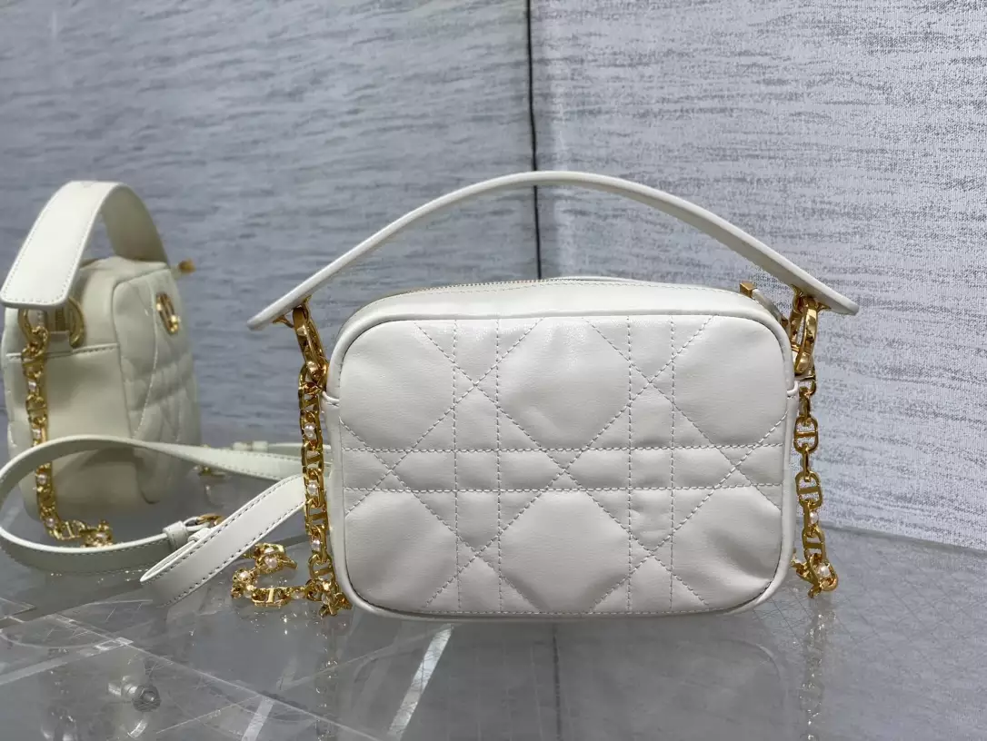 Small Dior Caro Top Handle Camera Bag Latte Macrocannage Calfskin