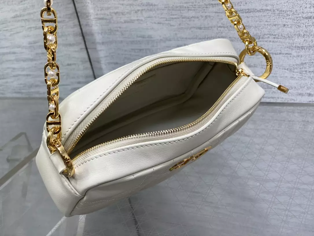 Small Dior Caro Top Handle Camera Bag Latte Macrocannage Calfskin