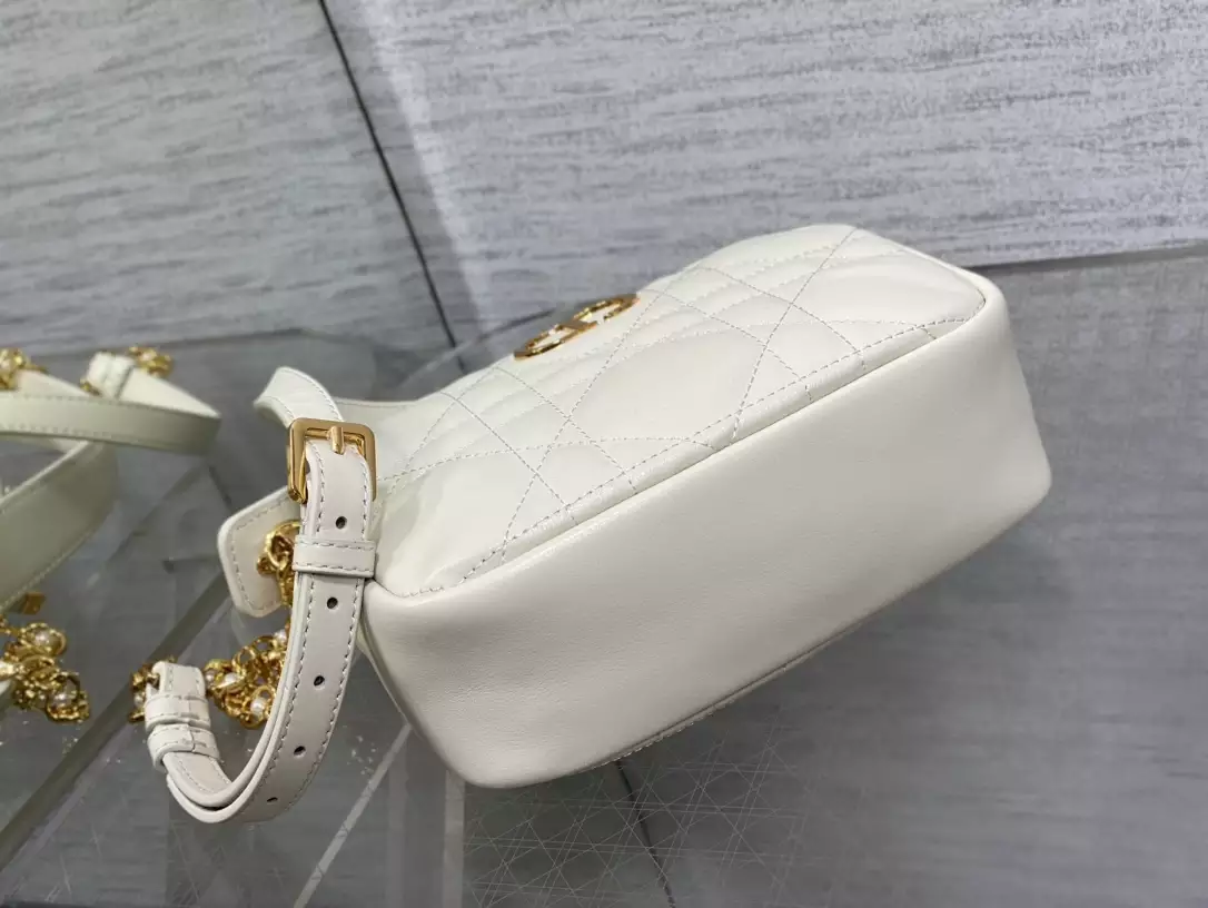 Small Dior Caro Top Handle Camera Bag Latte Macrocannage Calfskin