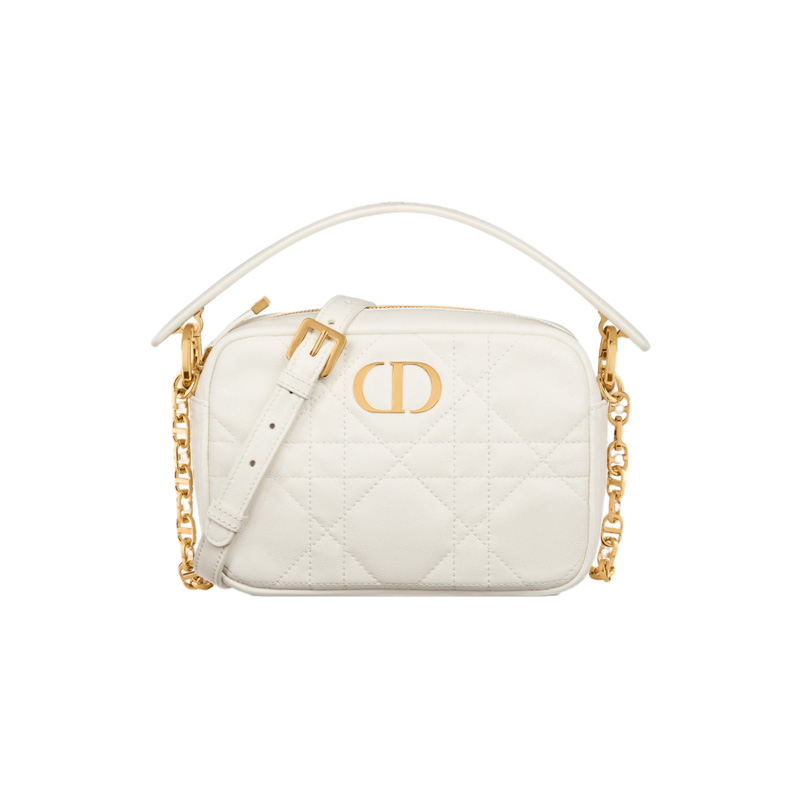 Small Dior Caro Top Handle Camera Bag Latte Macrocannage Calfskin