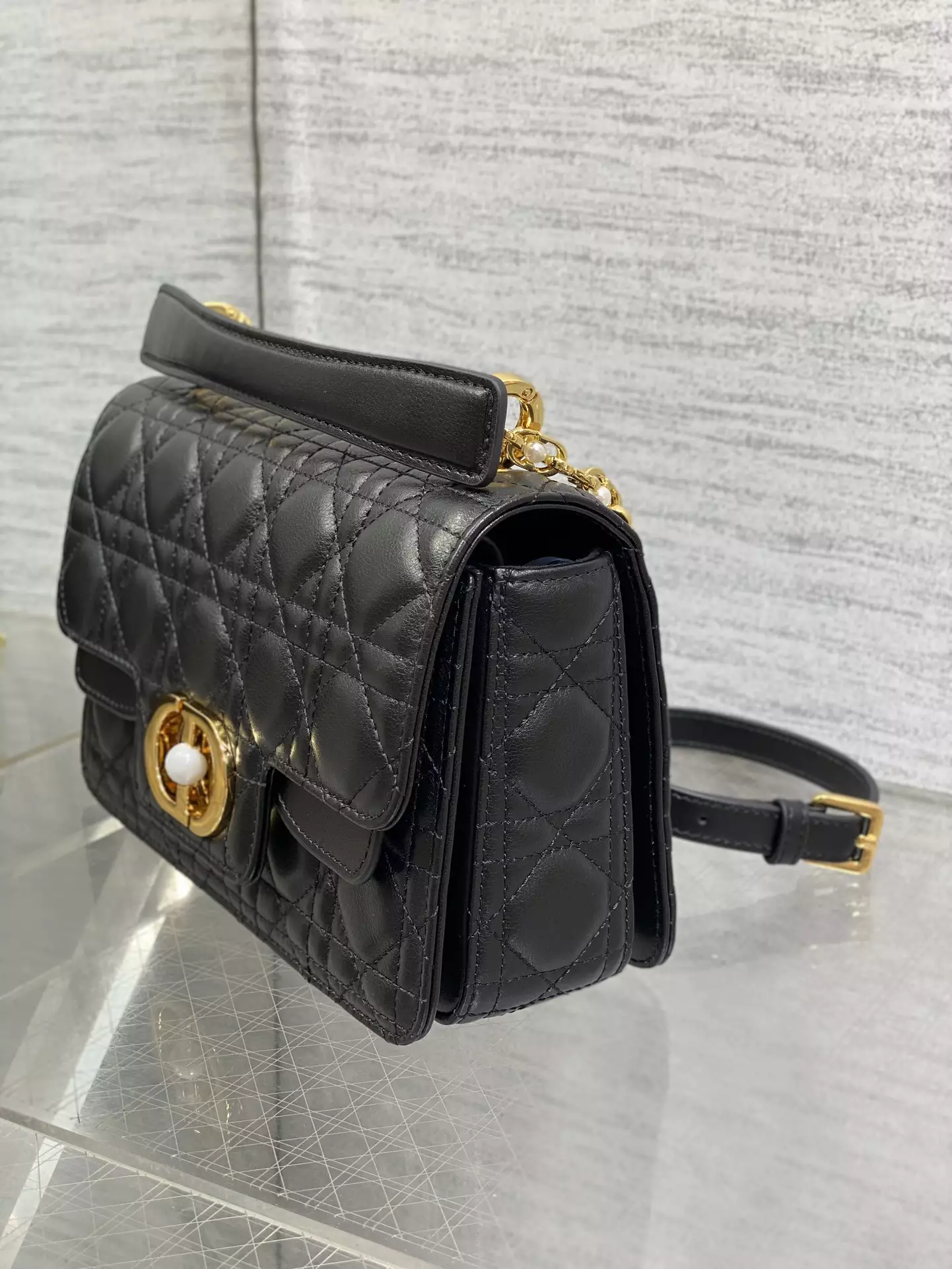 Small Dior Jolie Top Handle Bag Black Cannage Calfskin