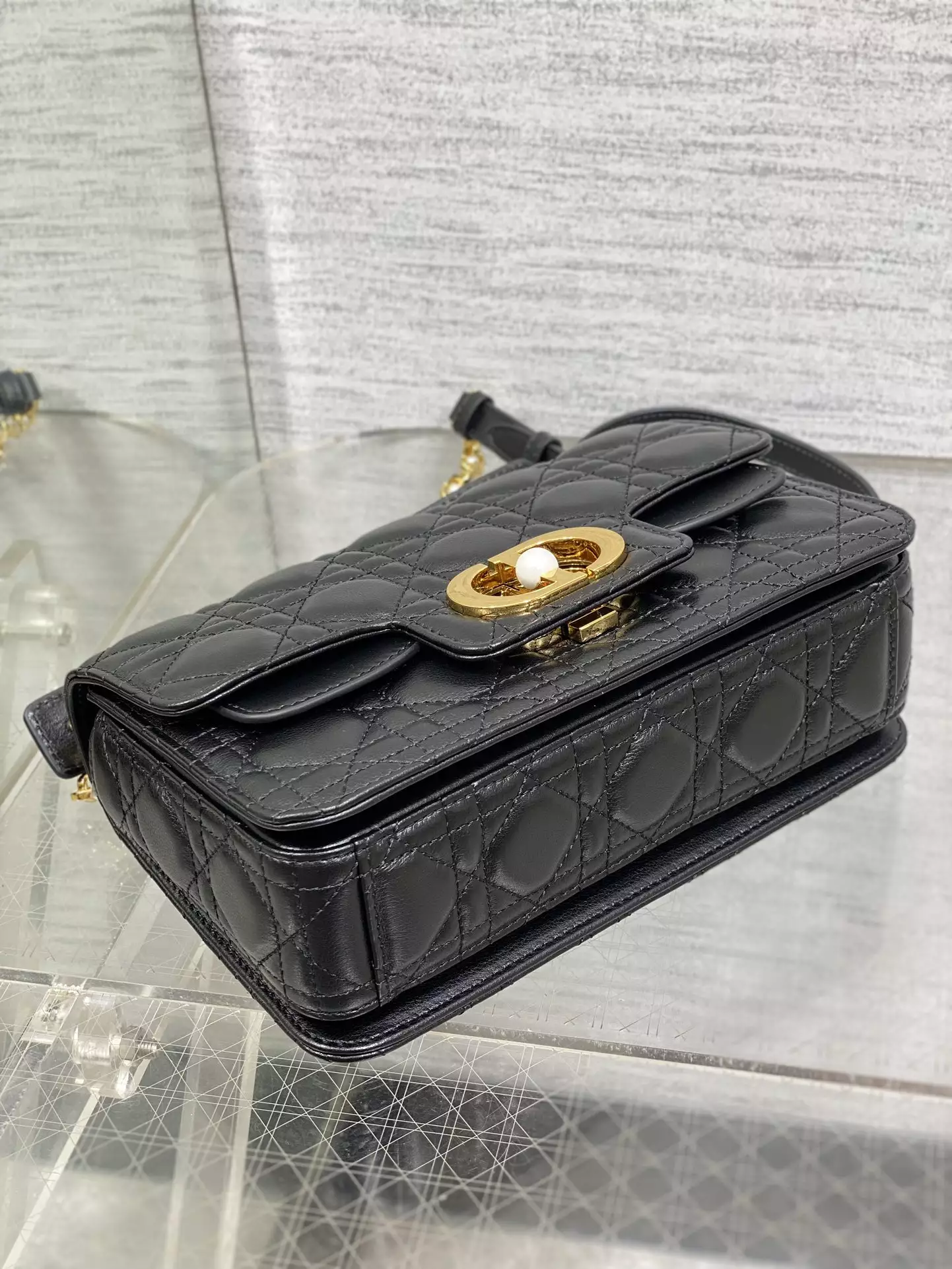 Small Dior Jolie Top Handle Bag Black Cannage Calfskin