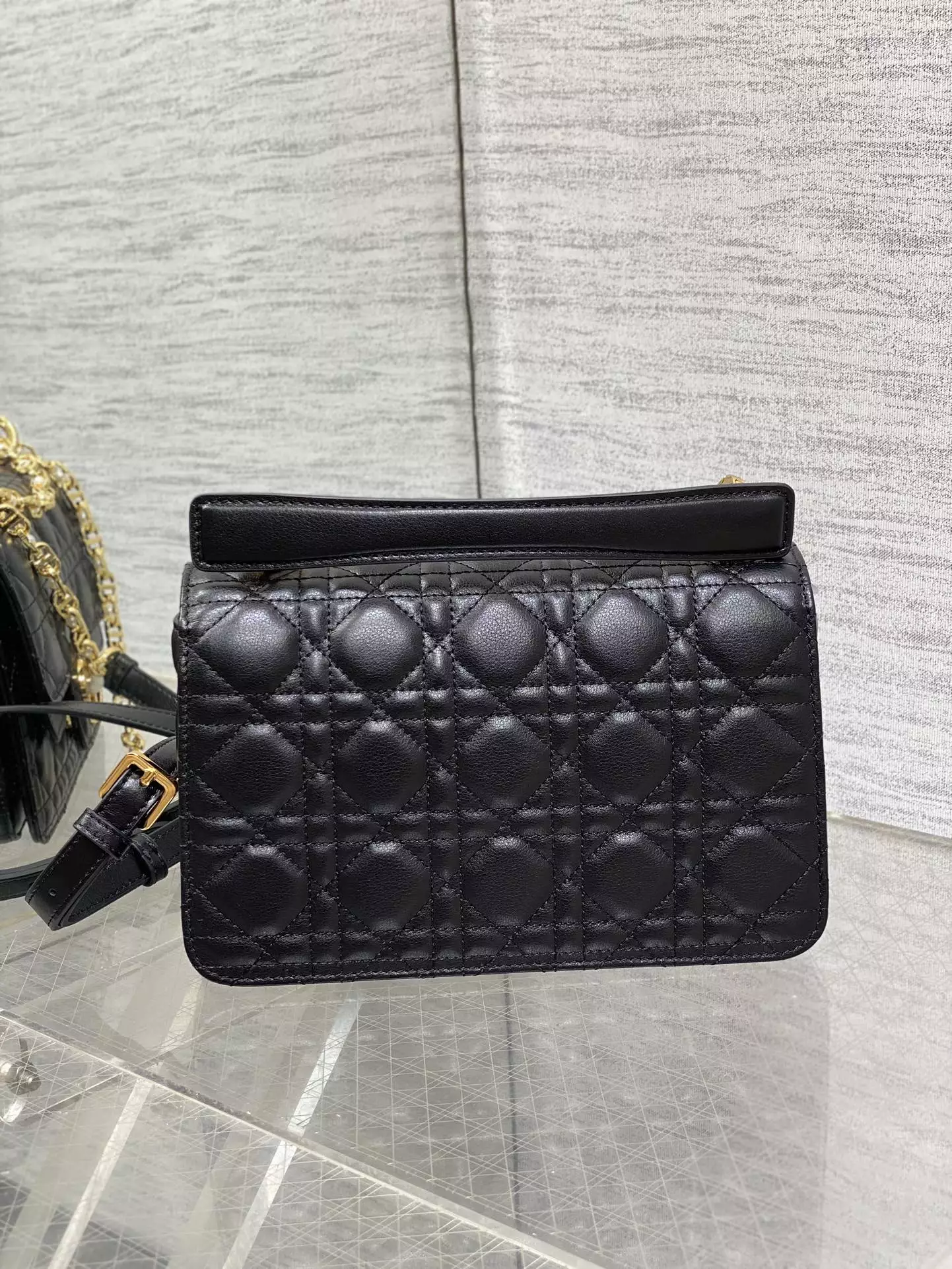 Small Dior Jolie Top Handle Bag Black Cannage Calfskin