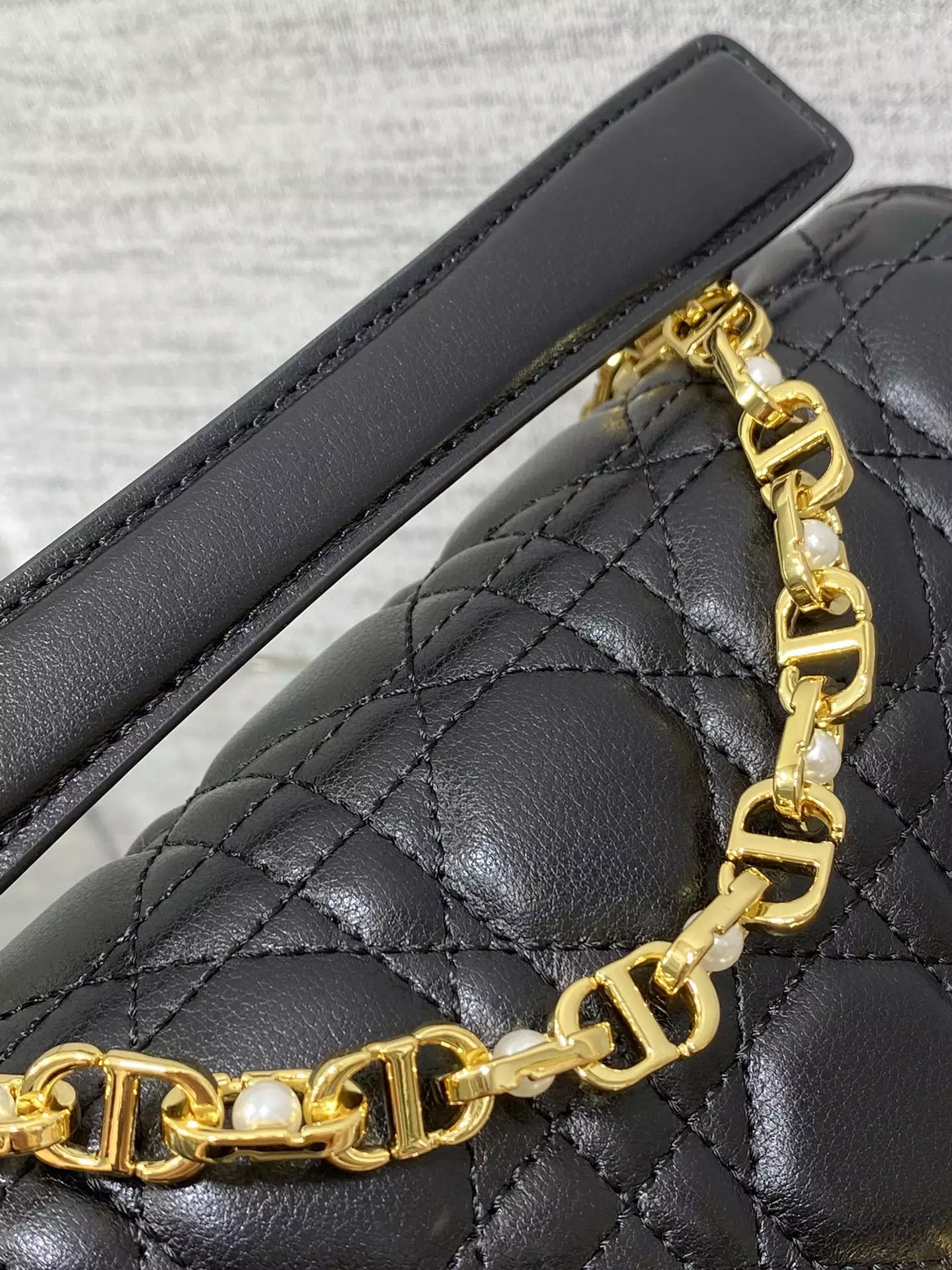 Small Dior Jolie Top Handle Bag Black Cannage Calfskin