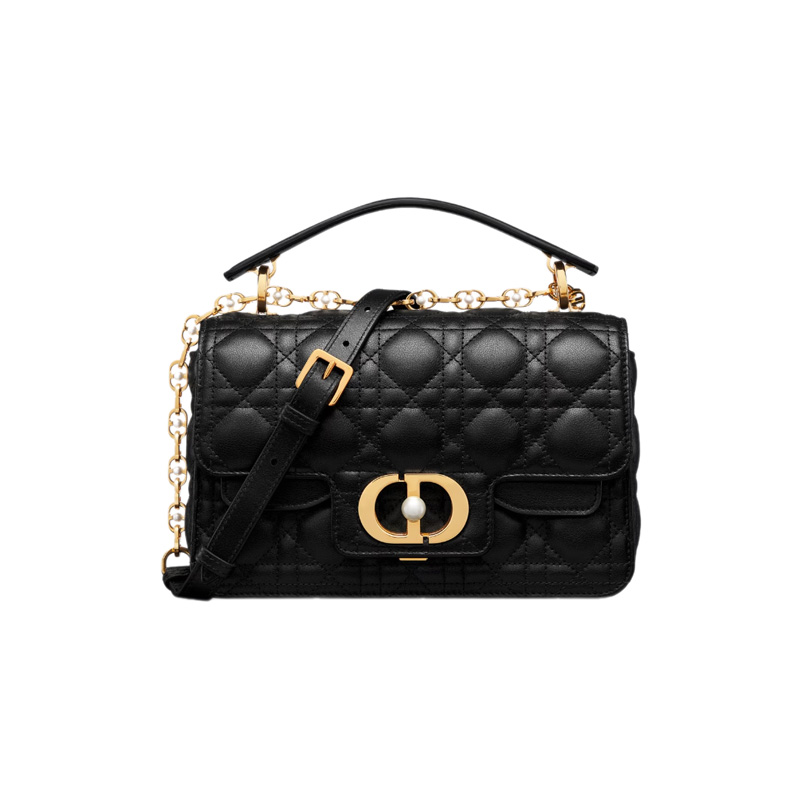 Small Dior Jolie Top Handle Bag Black Cannage Calfskin
