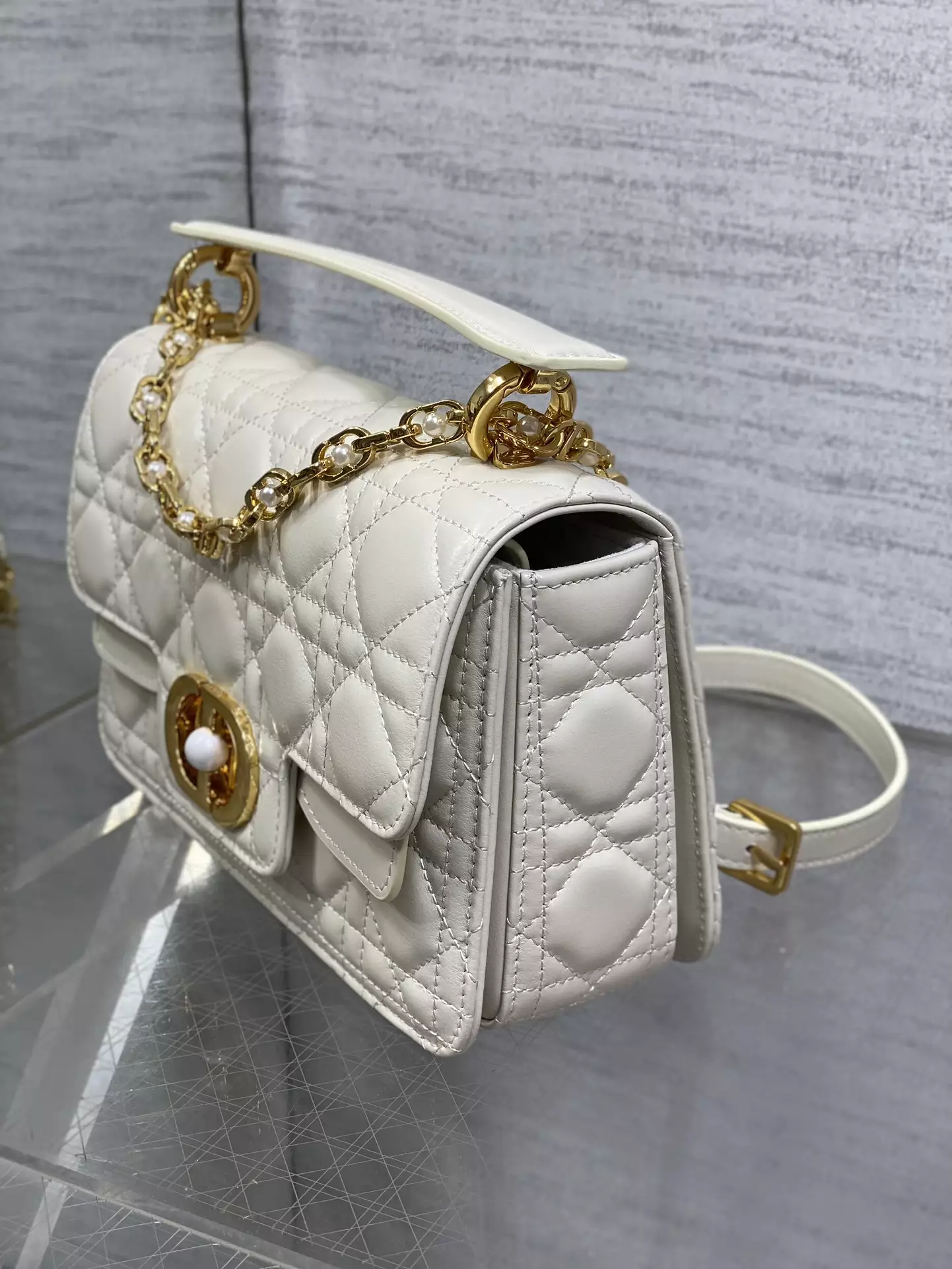 Small Dior Jolie Top Handle Bag Latte Cannage Calfskin