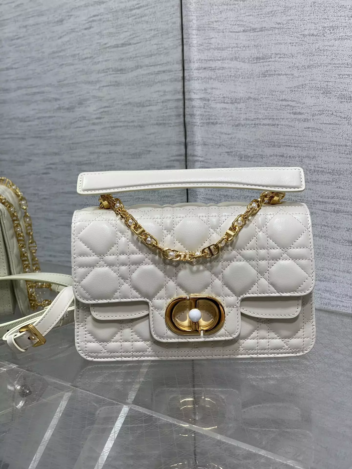 Small Dior Jolie Top Handle Bag Latte Cannage Calfskin