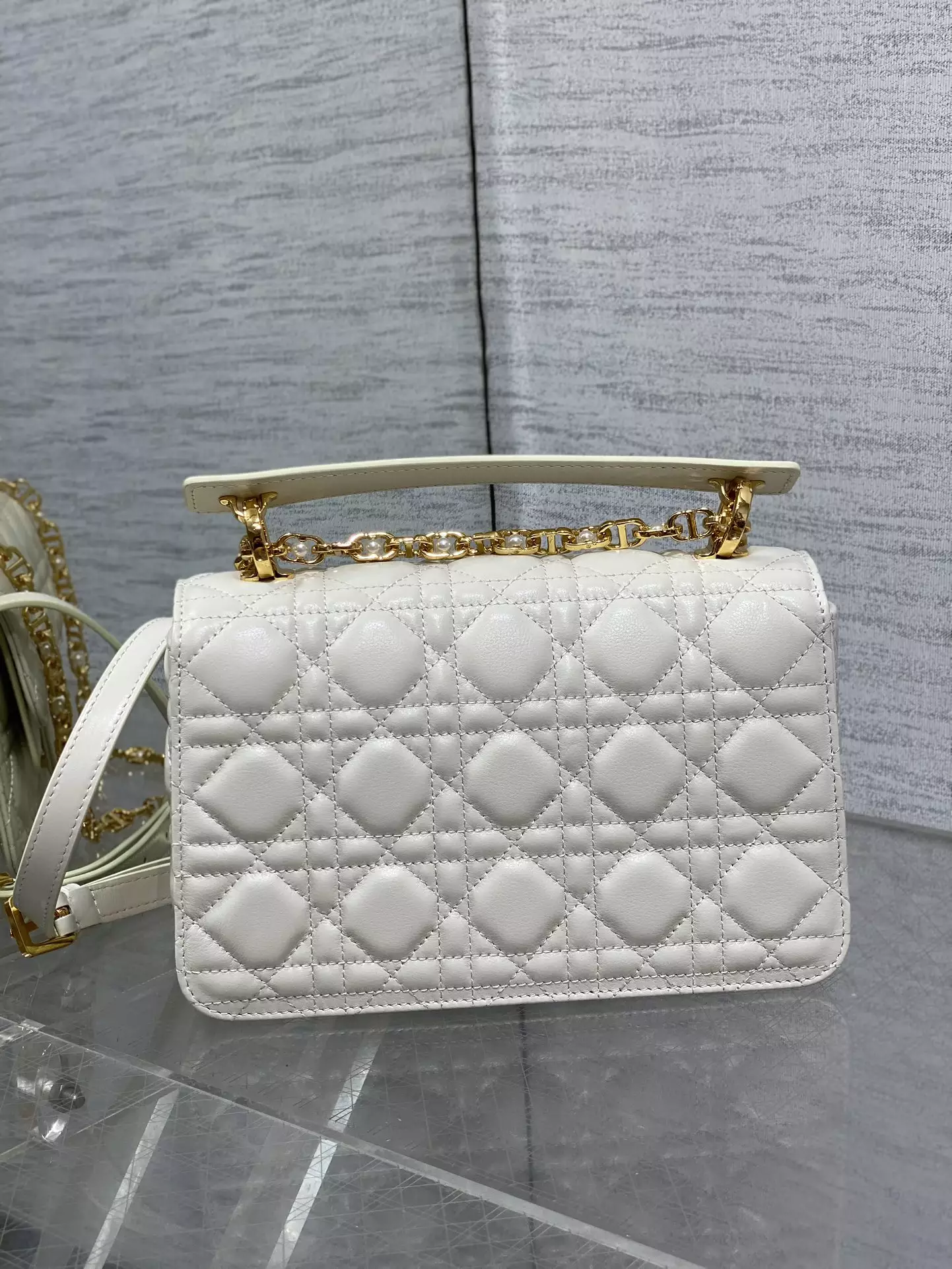 Small Dior Jolie Top Handle Bag Latte Cannage Calfskin
