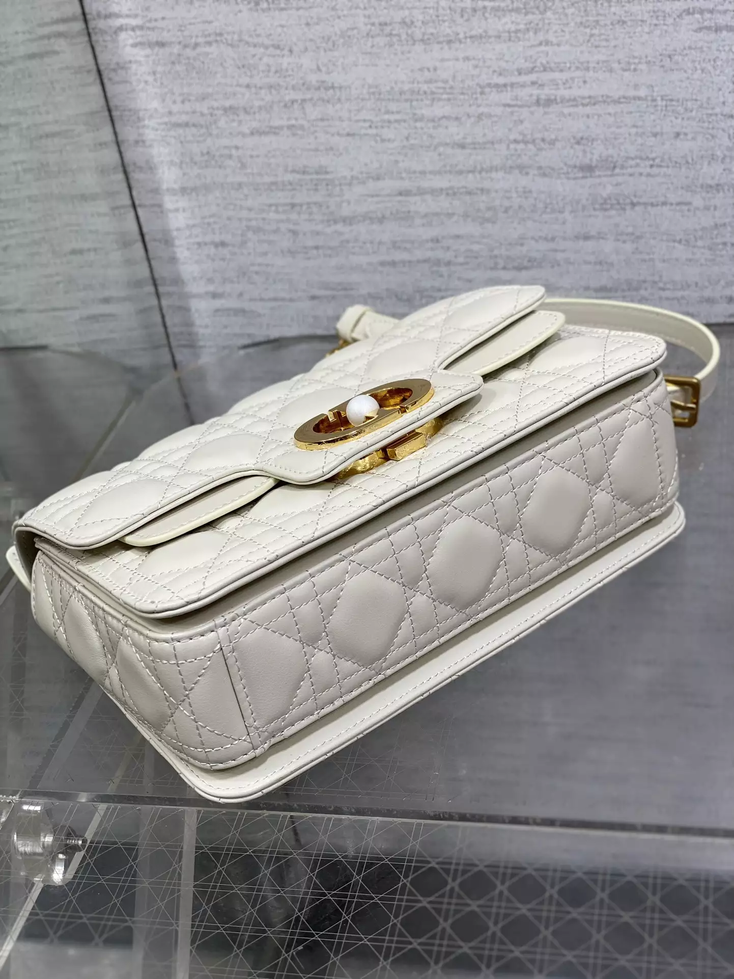 Small Dior Jolie Top Handle Bag Latte Cannage Calfskin
